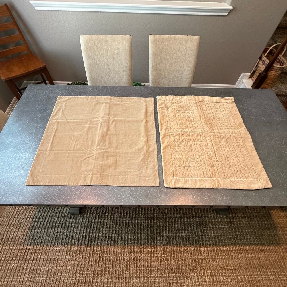Two Pottery Barn Velvet Pillow Covers 20" Square and Standard Size Sham Gold Tan